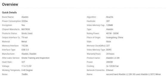 Potere di algoritmo 2800W di Litecoin Aladdin Miner L2 30T Sha-256